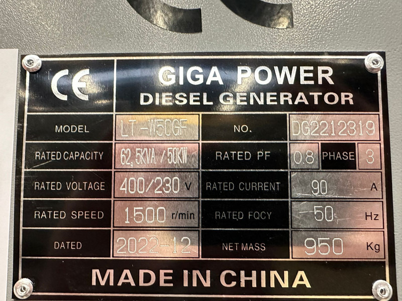 Elektrisk generator Giga power 62.5KVA silent generator set - LT-W50-GF: bilde 10