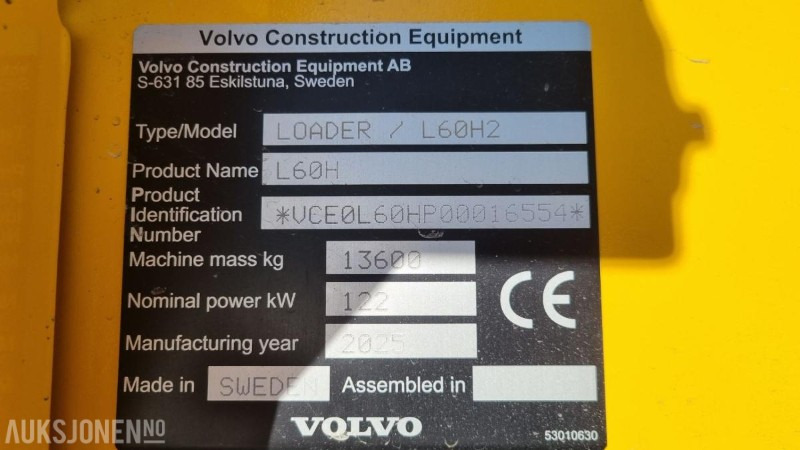 Hjullaster 2025 Volvo L60H2 - Ny - Stage V - 2 Timer: bilde 14